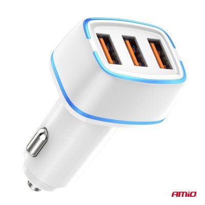 AMiO - Nabíjačka do auta 3x USB-A 30W 12/24V