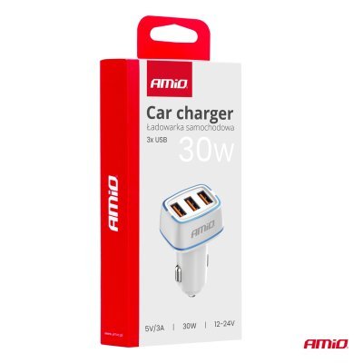 AMiO - Nabíjačka do auta 3x USB-A 30W 12/24V