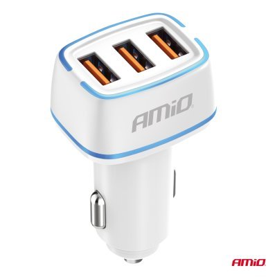 AMiO - Nabíjačka do auta 3x USB-A 30W 12/24V