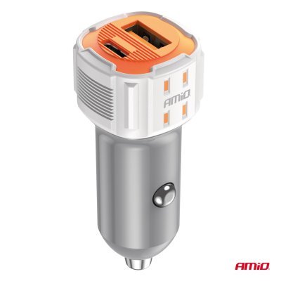 AMiO - Nabíjačka do auta USB-A + USB-C 38W 12/24V