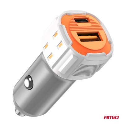 AMiO - Nabíjačka do auta USB-A + USB-C 38W 12/24V
