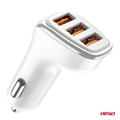 AMiO - Nabíjačka do auta 3x USB-A 3.1A 12/24V
