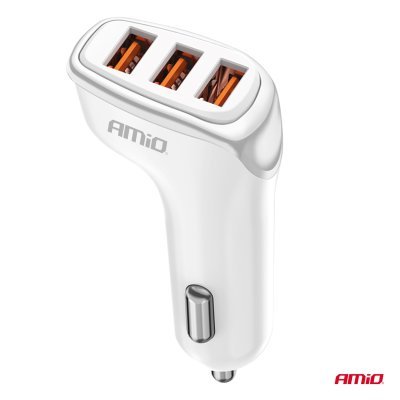 AMiO - Nabíjačka do auta 3x USB-A 3.1A 12/24V