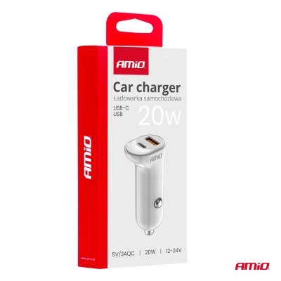 AMiO - Nabíjačka do auta USB-A+ USB-C 20W 12/24V
