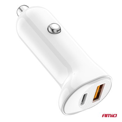 AMiO - Nabíjačka do auta USB-A+ USB-C 20W 12/24V