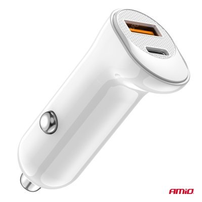 AMiO - Nabíjačka do auta USB-A+ USB-C 20W 12/24V