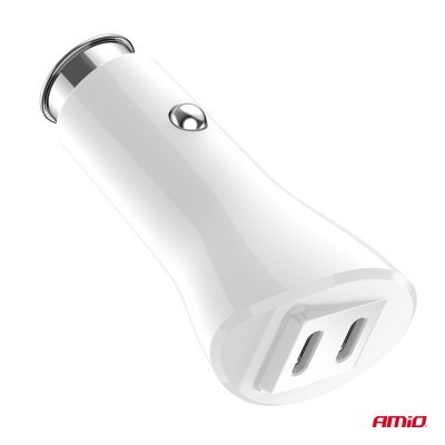AMiO - Nabíjačka do auta 2xUSB-C 40W 12/24V