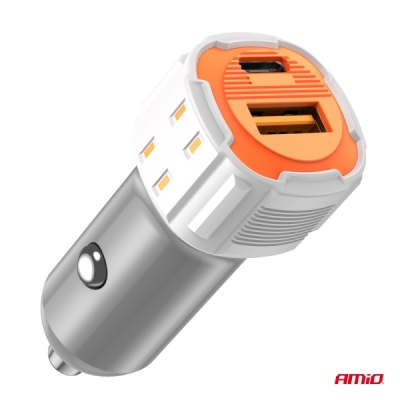 AMiO - Nabíjačka do auta USB-A + USB-C 38W 12/24V