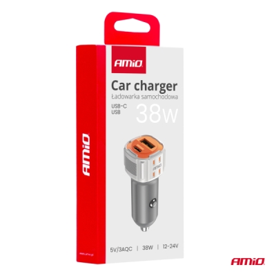 AMiO - Nabíjačka do auta USB-A + USB-C 38W 12/24V