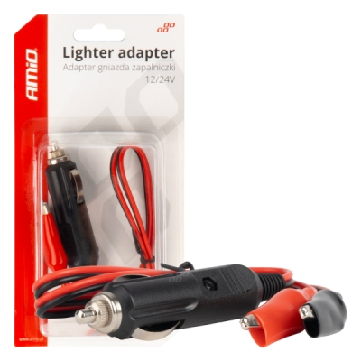 AMiO - Adaptér do zásuvky zapaľovača s krokodílovým výstupom 12V 24V 60cm