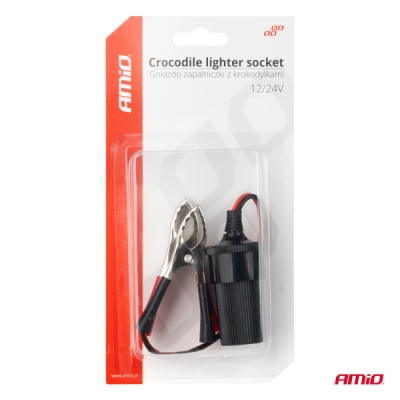 AMiO - Adaptér do zásuvky zapaľovača s krokosvorkami 12V 24V 15cm