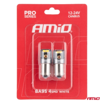 AMiO - LED žiarovky CANBUS PRO T4W BA9S 4x2016 SMD biele 12V 24V