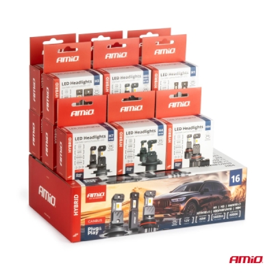 AMiO - LED žiarovky hlavného svietenia Hybrid séria H1 H3 H4 H7 HB3 HB4 6000K Canbus 16 sad