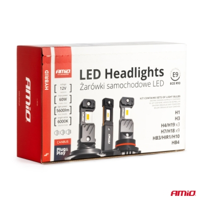 AMiO - LED žiarovky hlavného svietenia Hybrid séria H1 H3 H4 H7 HB3 HB4 6000K Canbus 16 sad