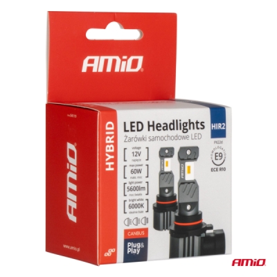 AMiO - LED žiarovky hlavného svietenia Hybrid séria HIR2 6000K Canbus 60W