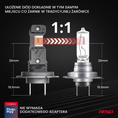 AMiO - LED žiarovky hlavného svietenia Hybrid séria H7 H18 6000K Canbus 60W