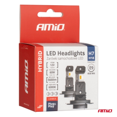 AMiO - LED žiarovky hlavného svietenia Hybrid séria H7 H18 6000K Canbus 60W