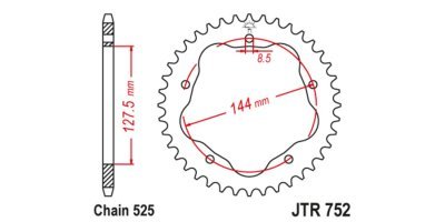JT-Anglicko - Oceľová rozeta pre sekundárne reťaze typu 525, (45 zubov)
