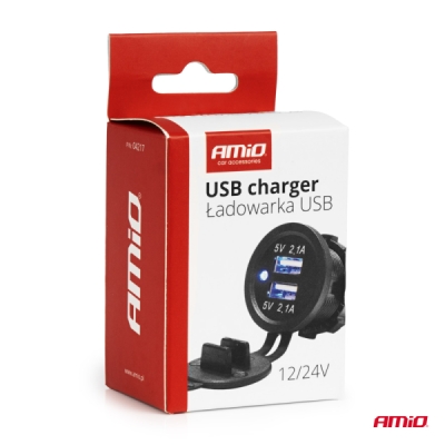 AMiO - Vodotesná nabíjačka s modrým LED indikátorom 4,2A 2xUSB 12/24V