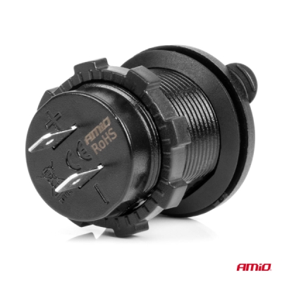AMiO - Vodotesná nabíjačka s modrým LED indikátorom 4,2A 2xUSB 12/24V