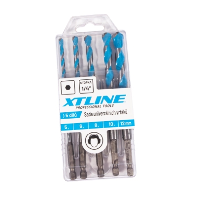 XTline - Vrták šesťhranná stopka vidiový sada 5-12 mm, plastovom obale