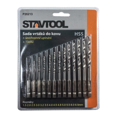 STAVTOOL - Vrtáky HSS 1,5-6,5mm 6-hranný úchyt sada 13 dielov
