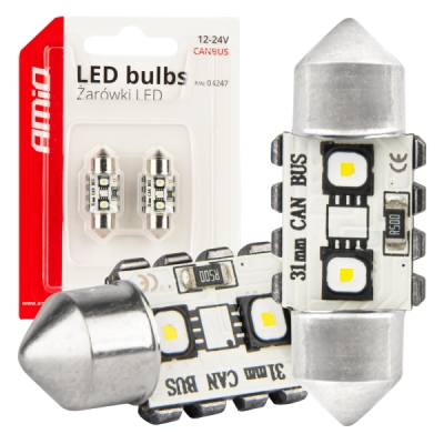 AMiO - LED žiarovky CANBUS 12SMD Festoon C5W 3838 31mm White 12/24V