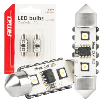 AMiO - LED žiarovky CANBUS 12SMD Festoon C5W 3838 36mm White 12/24V
