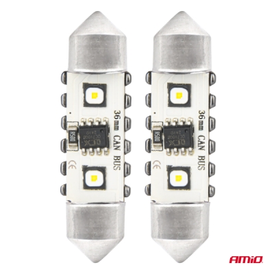 AMiO - LED žiarovky CANBUS 12SMD Festoon C5W 3838 36mm White 12/24V