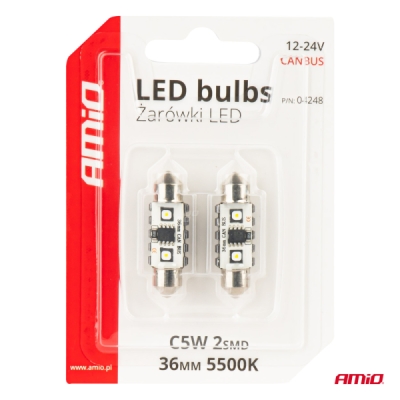 AMiO - LED žiarovky CANBUS 12SMD Festoon C5W 3838 36mm White 12/24V