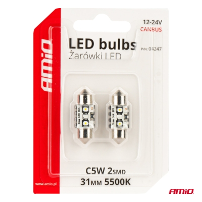 AMiO - LED žiarovky CANBUS 12SMD Festoon C5W 3838 31mm White 12/24V