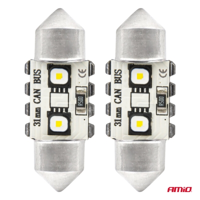 AMiO - LED žiarovky CANBUS 12SMD Festoon C5W 3838 31mm White 12/24V
