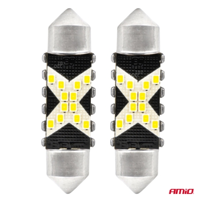 AMiO - LED žiarovky CANBUS 12SMD Festoon C5W 2016 39mm White 12/24V
