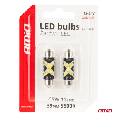 AMiO - LED žiarovky CANBUS 12SMD Festoon C5W 2016 39mm White 12/24V