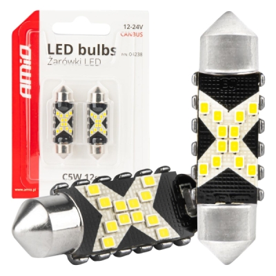 AMiO - LED žiarovky CANBUS 12SMD Festoon C5W 2016 41mm White 12/24V