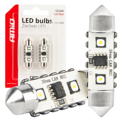 AMiO - LED žiarovky CANBUS 12SMD Festoon C5W 3838 39mm White 12/24V