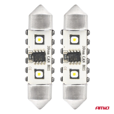 AMiO - LED žiarovky CANBUS 12SMD Festoon C5W 3838 39mm White 12/24V