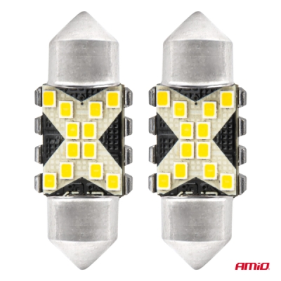 AMiO - LED žiarovky CANBUS 12SMD Festoon C5W 2016 31mm White 12/24V