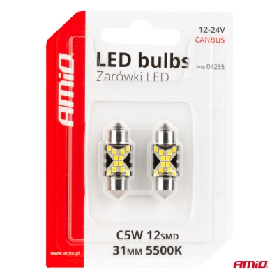 AMiO - LED žiarovky CANBUS 12SMD Festoon C5W 2016 31mm White 12/24V