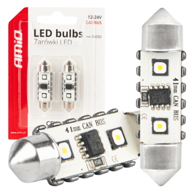 AMiO - LED žiarovky CANBUS 12SMD Festoon C5W 3838 41mm White 12/24V