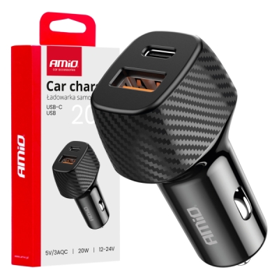 AMiO - Nabíjačka do auta QC+PD 20W USB-A + USB-C