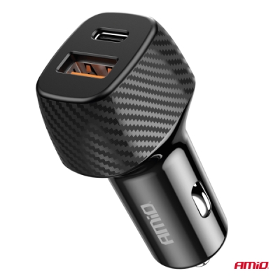 AMiO - Nabíjačka do auta QC+PD 20W USB-A + USB-C