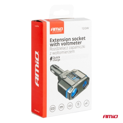 AMiO - Predlžovacia zásuvka PD30W PD20W QC3.0 12/24V max 200W