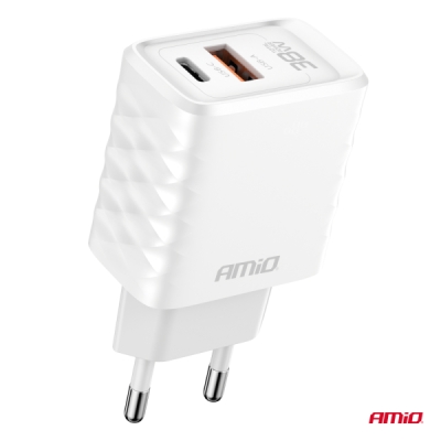 AMiO - Sieťová nabíjačka Quick Charger GaN 38W USB-A + USB-C