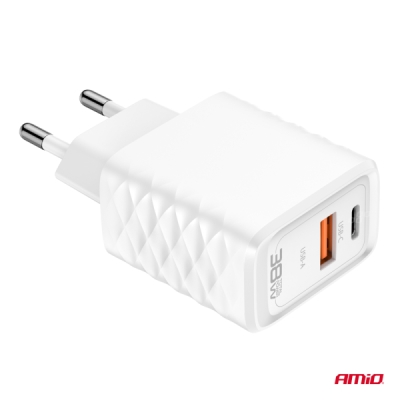 AMiO - Sieťová nabíjačka Quick Charger GaN 38W USB-A + USB-C