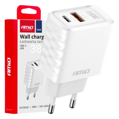 AMiO - Sieťová nabíjačka Quick Charger GaN 38W USB-A + USB-C