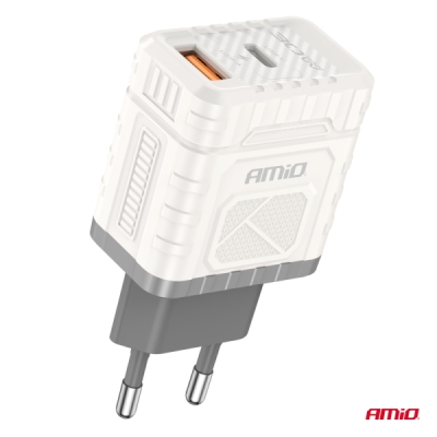 AMiO - Sieťová nabíjačka Quick Charge GaN 30W USB-A + USB-C