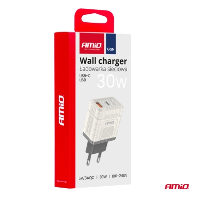 AMiO - Sieťová nabíjačka Quick Charge GaN 30W USB-A + USB-C