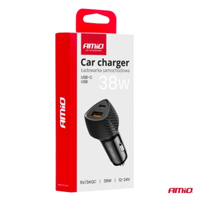 AMiO - Nabíjačka do auta QC+PD 38W USB-A + USB-C