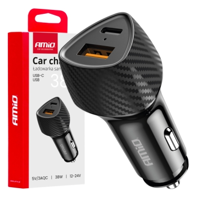 AMiO - Nabíjačka do auta QC+PD 38W USB-A + USB-C